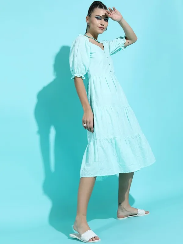 Tokyo Talkies Women Teal Solid A-Line Dress