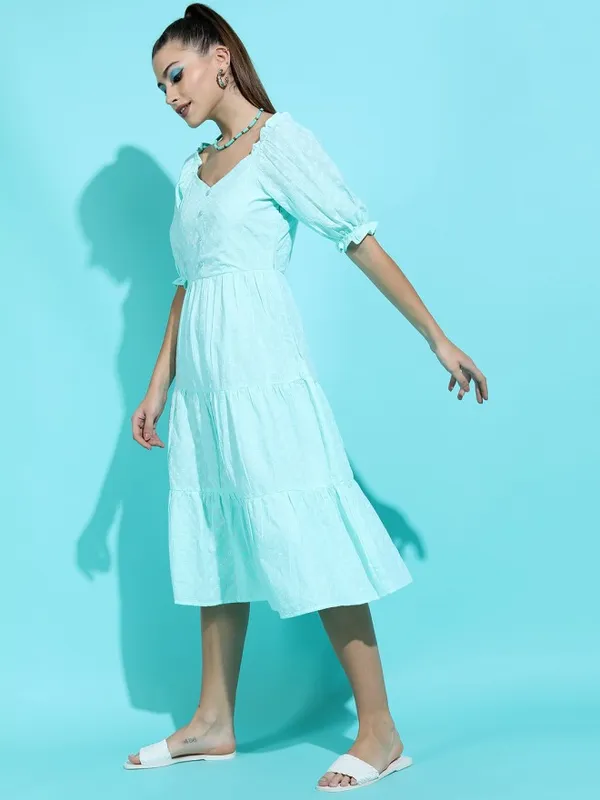Tokyo Talkies Women Teal Solid A-Line Dress