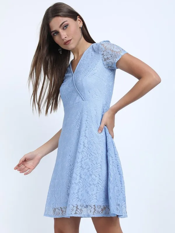 Tokyo Talkies Women Purple Self Design A-Line Dress