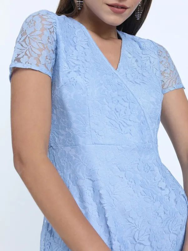 Tokyo Talkies Women Purple Self Design A-Line Dress