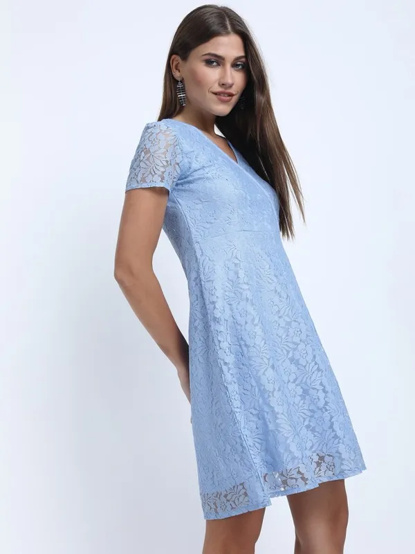 Tokyo Talkies Women Purple Self Design A-Line Dress