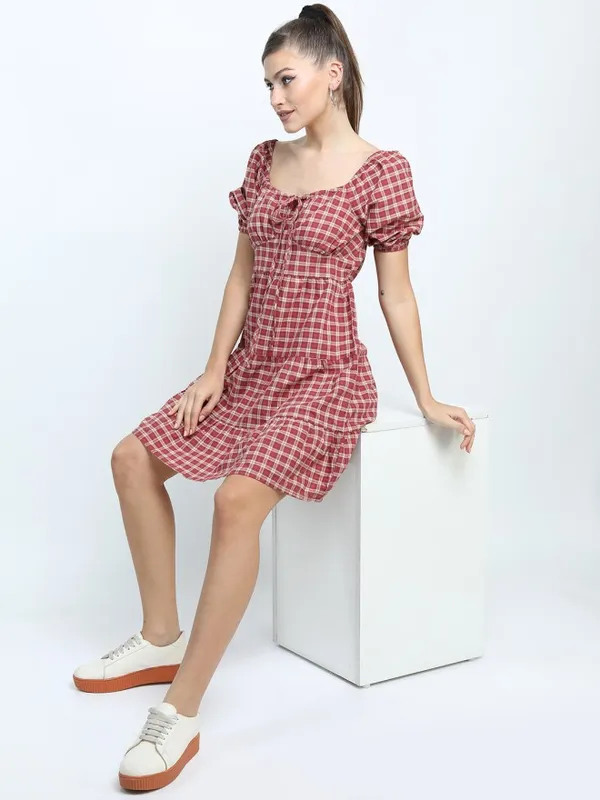 Checked A-Line Dress