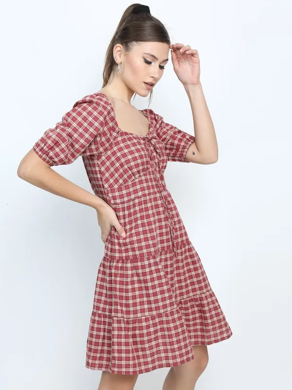 Checked A-Line Dress