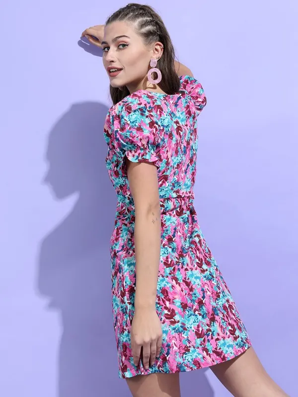 Tokyo Talkies Women Red Printed Fit and Flare Dress