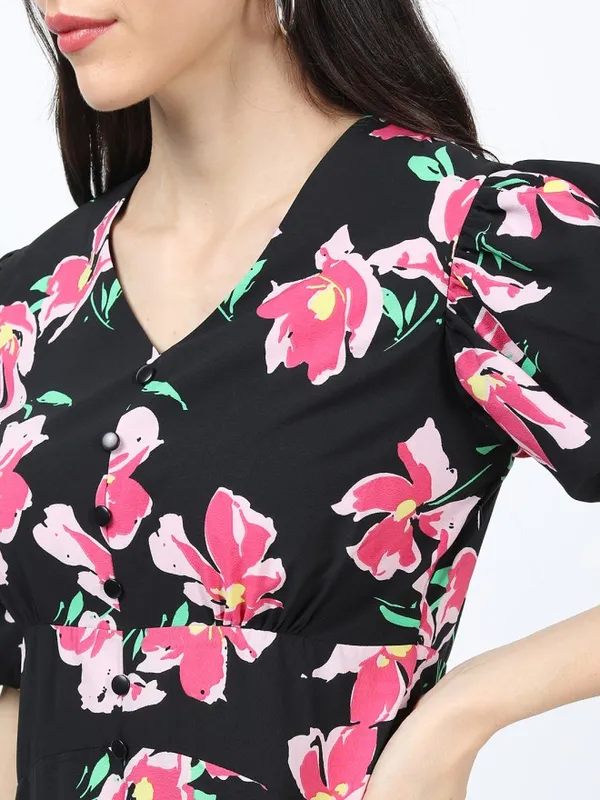 Tokyo Talkies Women Black Printed Peplum Dress