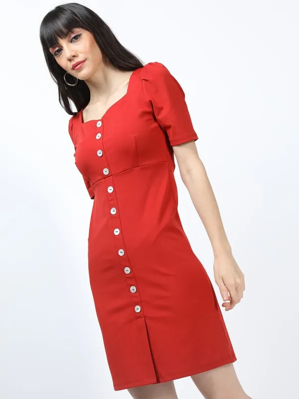 Tokyo Talkies Women Orange Solid A-Line Dress