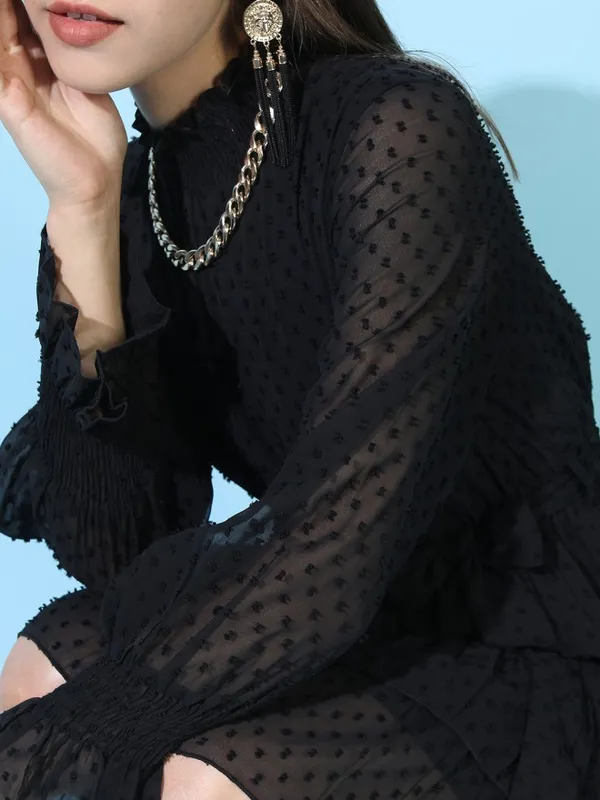 Tokyo Talkies Women Black Solid Fit and Flare Dress