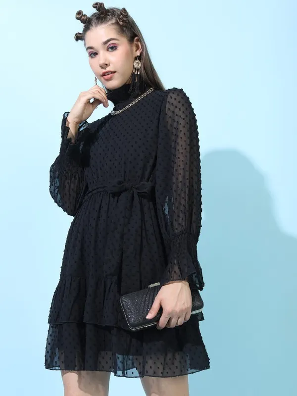Tokyo Talkies Women Black Solid Fit and Flare Dress