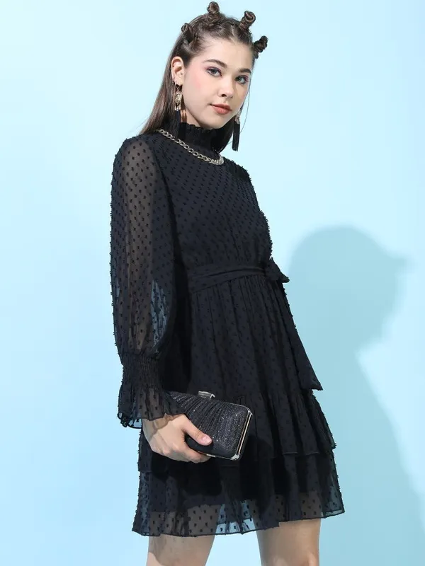 Tokyo Talkies Women Black Solid Fit and Flare Dress
