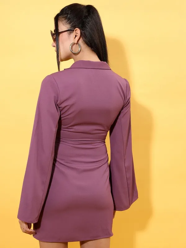 Tokyo Talkies Women Purple Solid Fit and Flare Dress