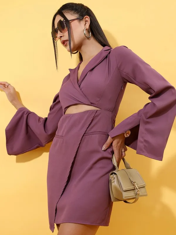 Tokyo Talkies Women Purple Solid Fit and Flare Dress