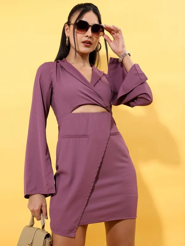 Tokyo Talkies Women Purple Solid Fit and Flare Dress