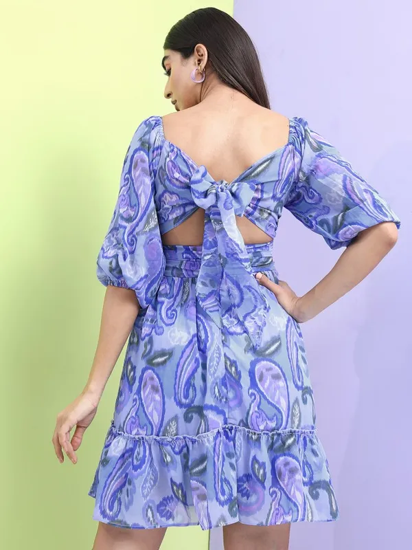 Tokyo Talkies Women Blue Printed A-Line Dress