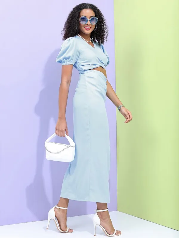 Tokyo Talkies Women Blue Solid Maxi Dress