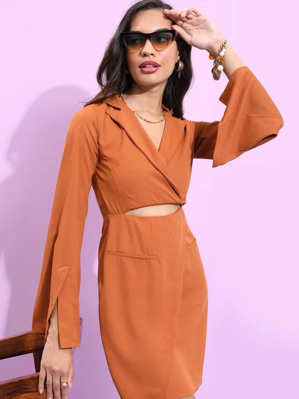 Tokyo Talkies Women Brown Solid Wrap Dress