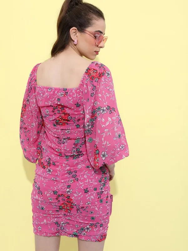 Tokyo Talkies Women Pink Printed Fit and Flare Dress