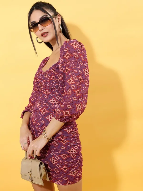 Tokyo Talkies Women Purple Printed Bodycon Dress