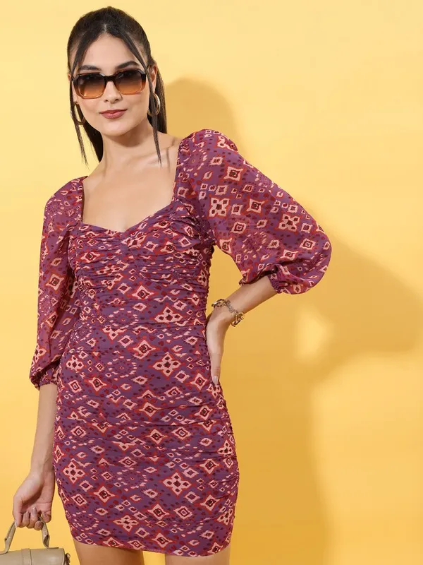 Tokyo Talkies Women Purple Printed Bodycon Dress