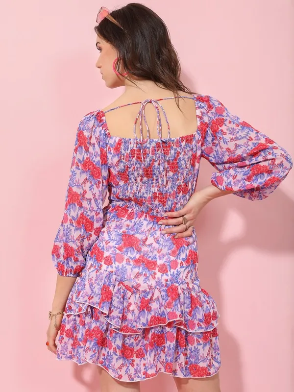 Tokyo Talkies Women Red Printed Fit and Flare Dress