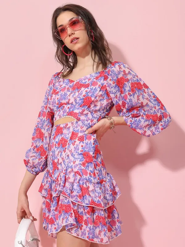 Tokyo Talkies Women Red Printed Fit and Flare Dress