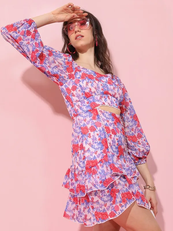 Tokyo Talkies Women Red Printed Fit and Flare Dress