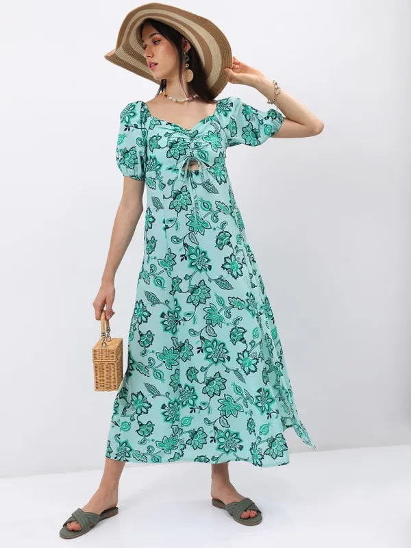 Tokyo Talkies Women Green Printed Maxi Dress