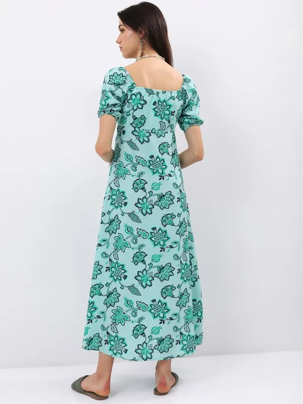 Tokyo Talkies Women Green Printed Maxi Dress