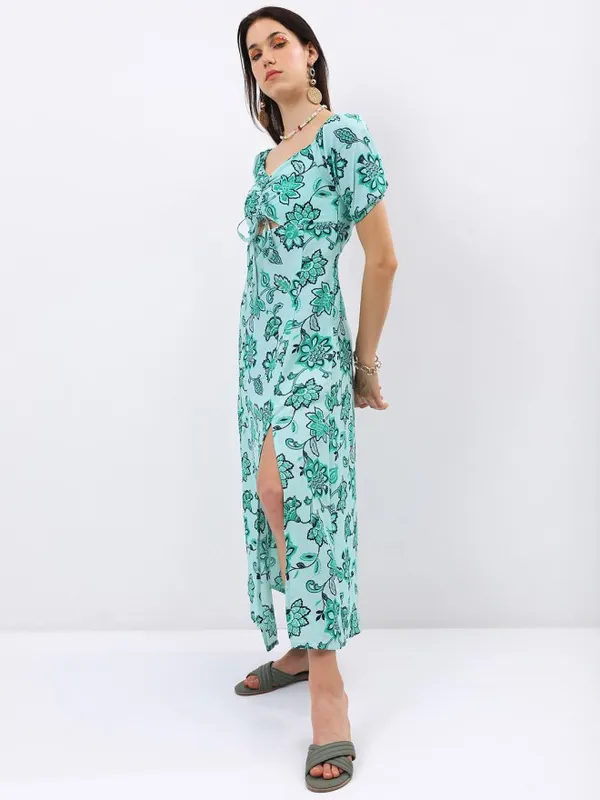 Tokyo Talkies Women Green Printed Maxi Dress