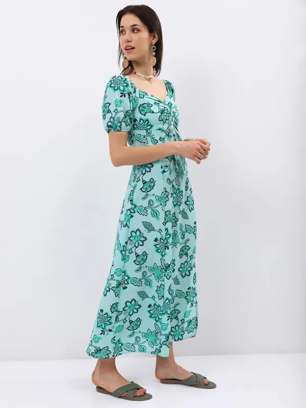 Tokyo Talkies Women Green Printed Maxi Dress