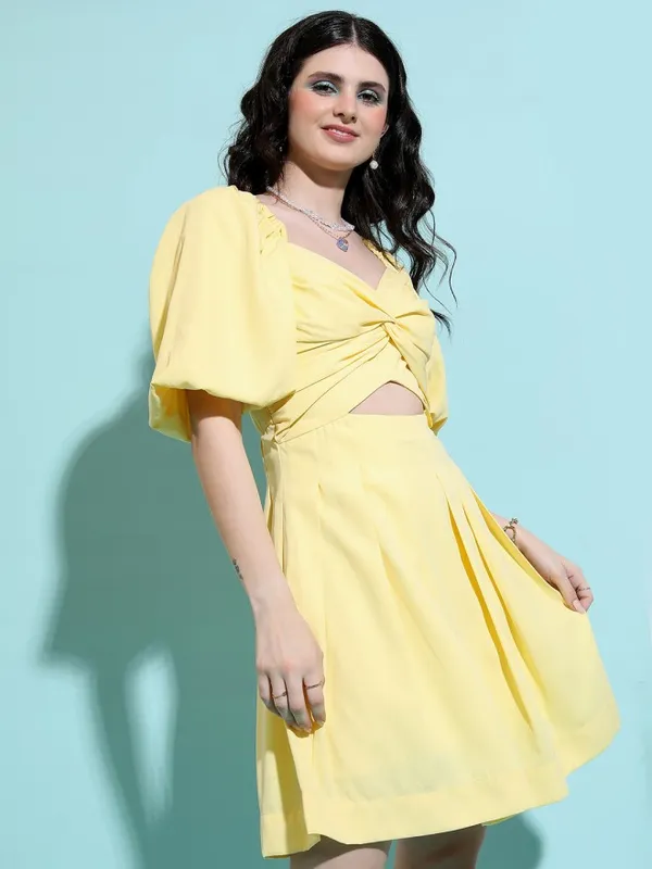 Tokyo Talkies Women Yellow Solid Fit and Flare Dress