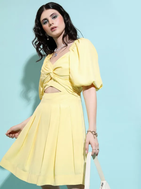 Tokyo Talkies Women Yellow Solid Fit and Flare Dress