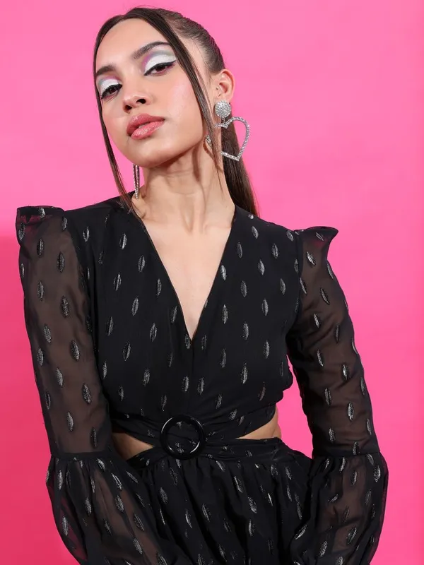 Tokyo Talkies Women Black Printed Fit and Flare Dress