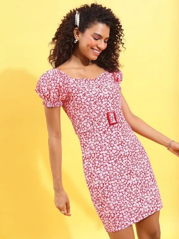 Tokyo Talkies Women Red Printed Sheath Dress