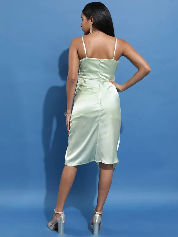 Tokyo Talkies Women Green Solid Wrap Dress