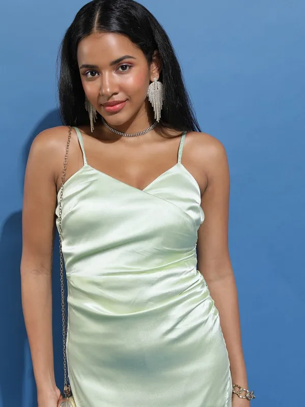 Tokyo Talkies Women Green Solid Wrap Dress