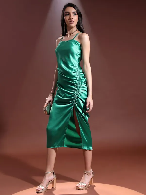 Tokyo Talkies Women Green Solid Wrap Dress