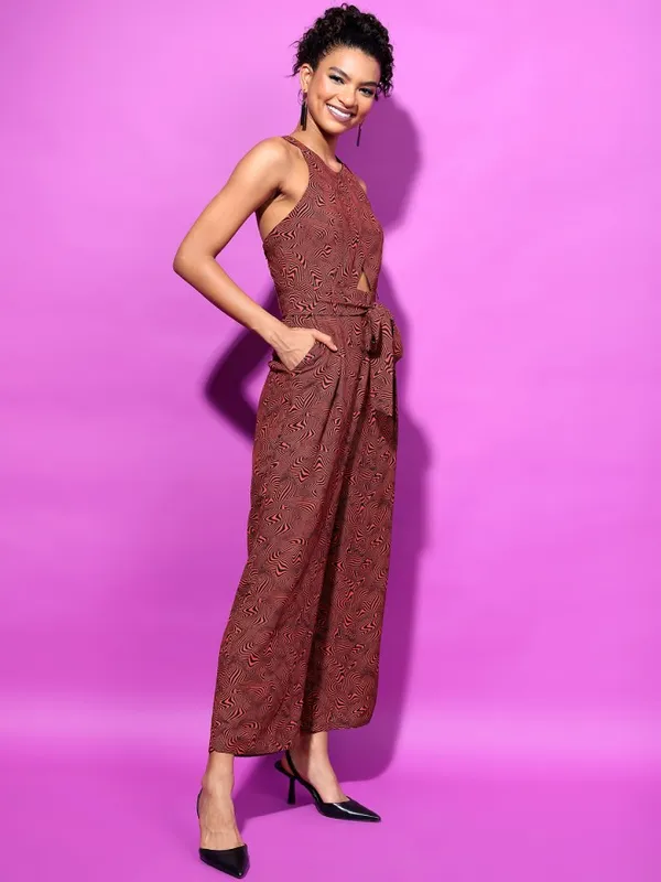 Tokyo Talkies Women Brown Printed Jumpsuit