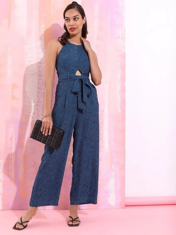 Tokyo Talkies Women Blue Printed Jumpsuit