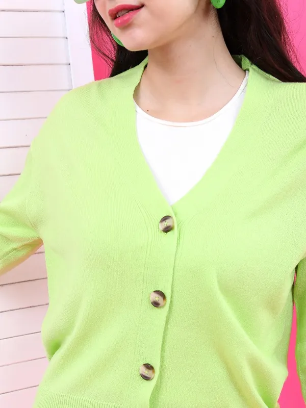 Tokyo Talkies Women Green Shawl Neck Sweater