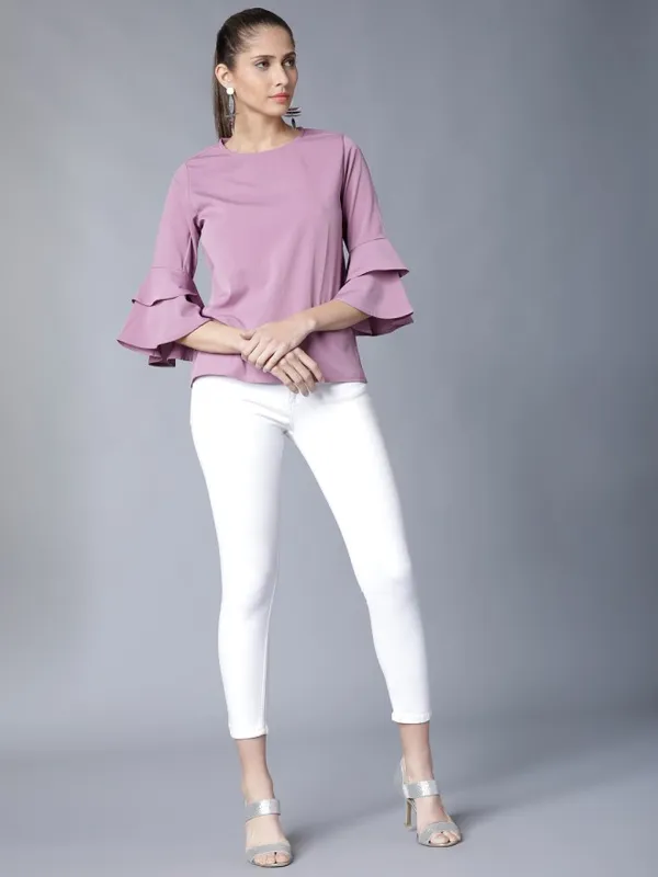 Tokyo Talkies Women Mauve Solid Regular Top