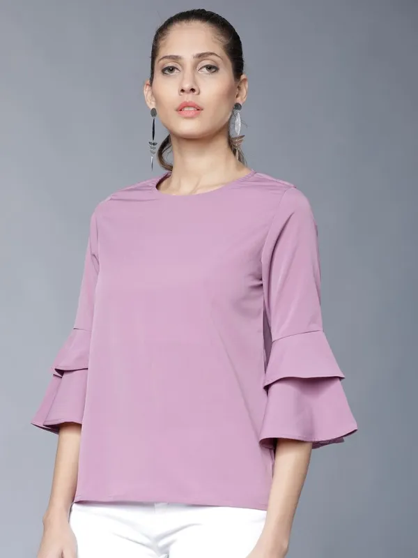 Tokyo Talkies Women Mauve Solid Regular Top
