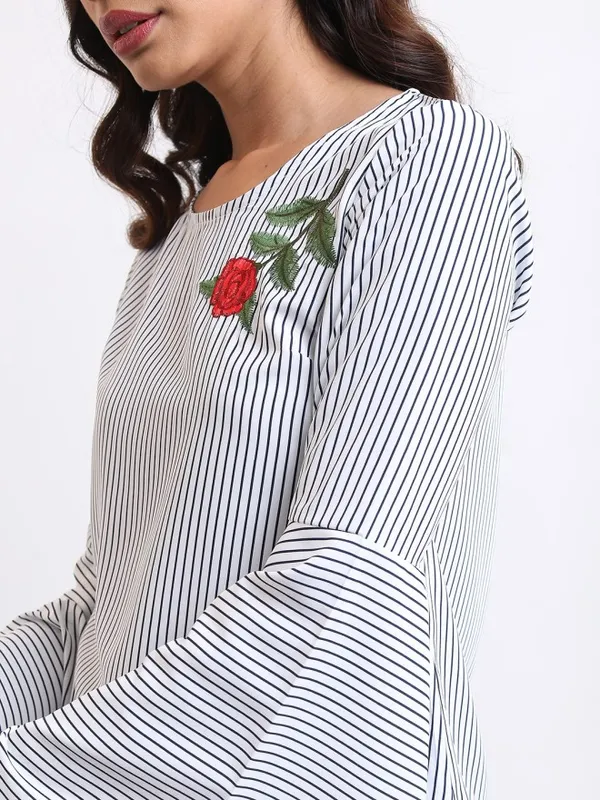 Tokyo Talkies Women Navy Blue Striped Regular Top