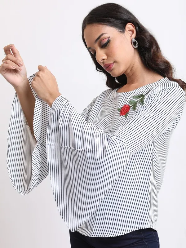 Tokyo Talkies Women Navy Blue Striped Regular Top