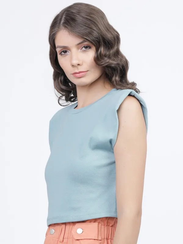 Tokyo Talkies Women Blue Solid Regular Top