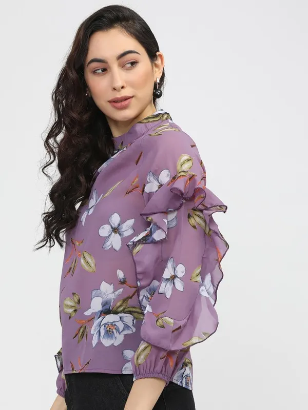 Tokyo Talkies Women Purple Printed Regular Top