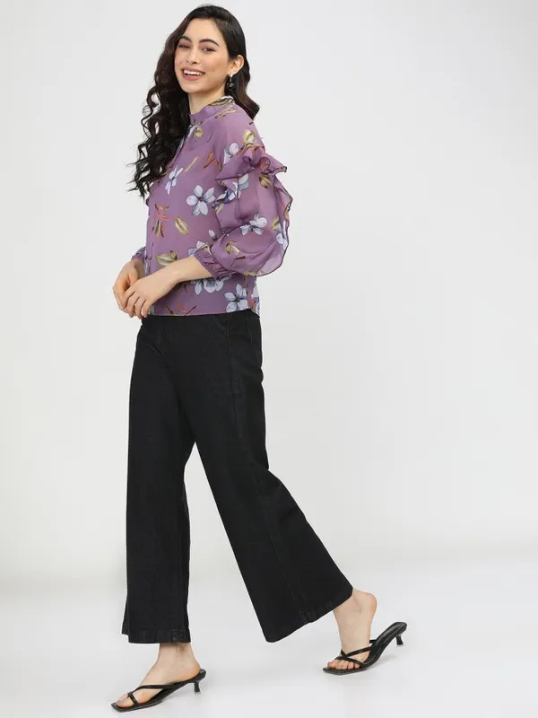Tokyo Talkies Women Purple Printed Regular Top