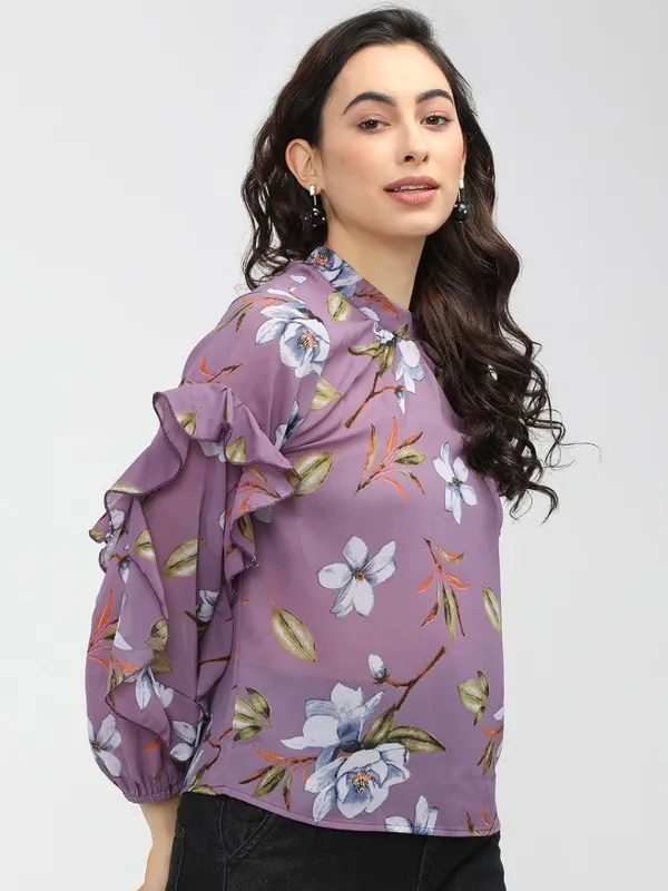 Tokyo Talkies Women Purple Printed Regular Top