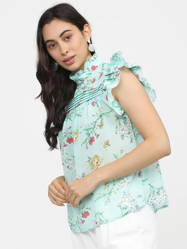 Tokyo Talkies Women Blue Printed Regular Top