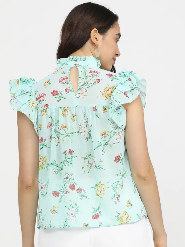 Tokyo Talkies Women Blue Printed Regular Top