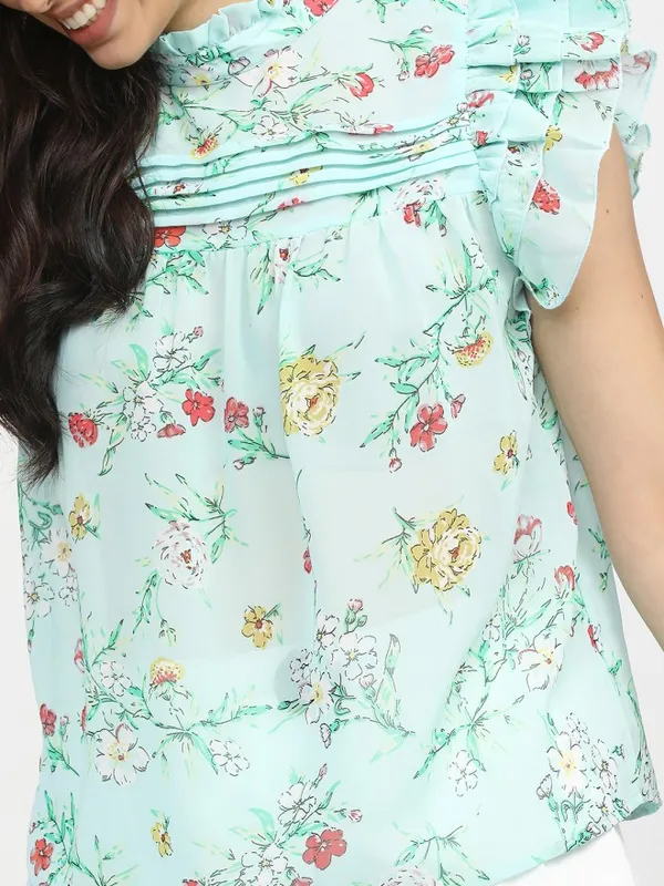 Tokyo Talkies Women Blue Printed Regular Top